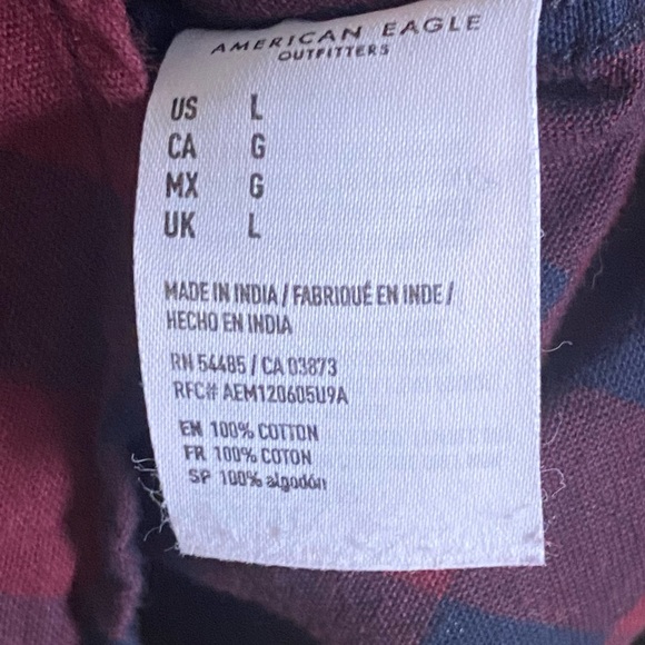 American Eagle Mens Flannel Shirt Classic Fit red & blue checkered pattern Large - Picture 5 of 11